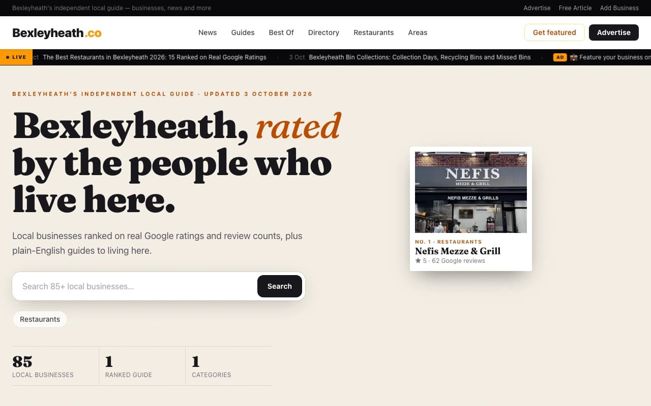 The bexleyheath.co homepage