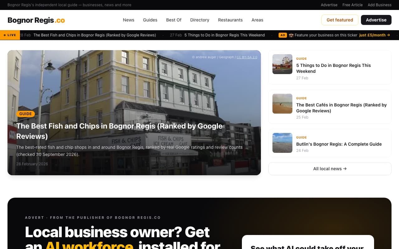The bognor.co homepage