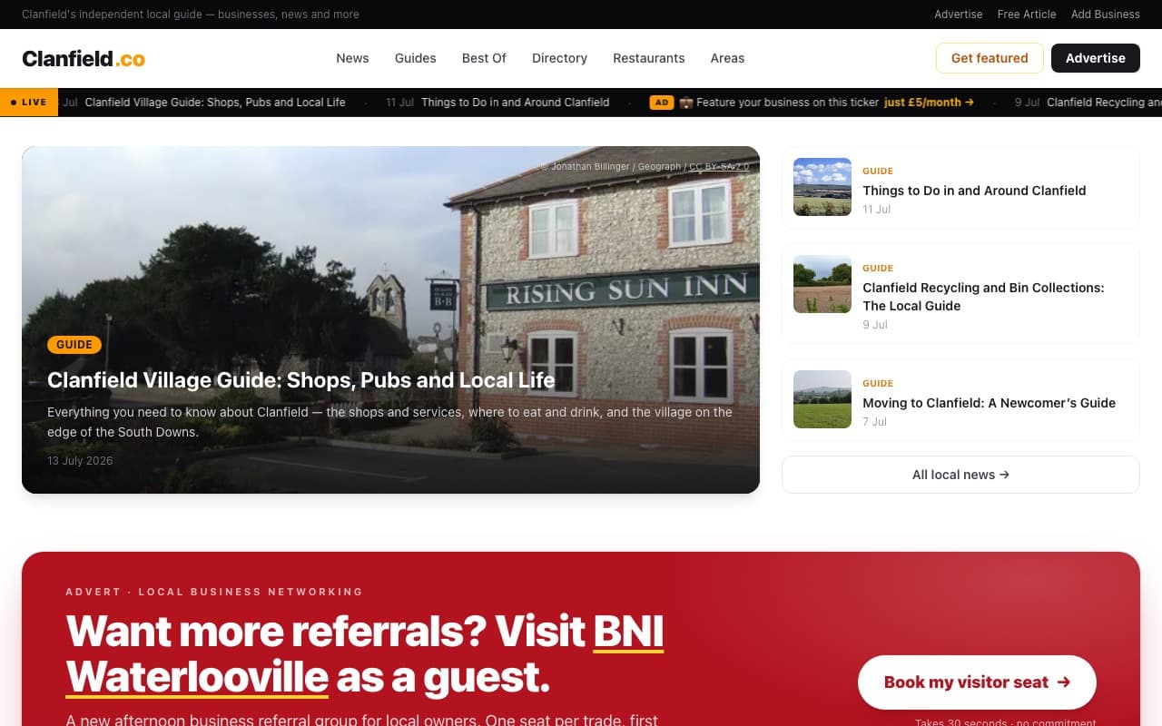 The clanfield.co homepage