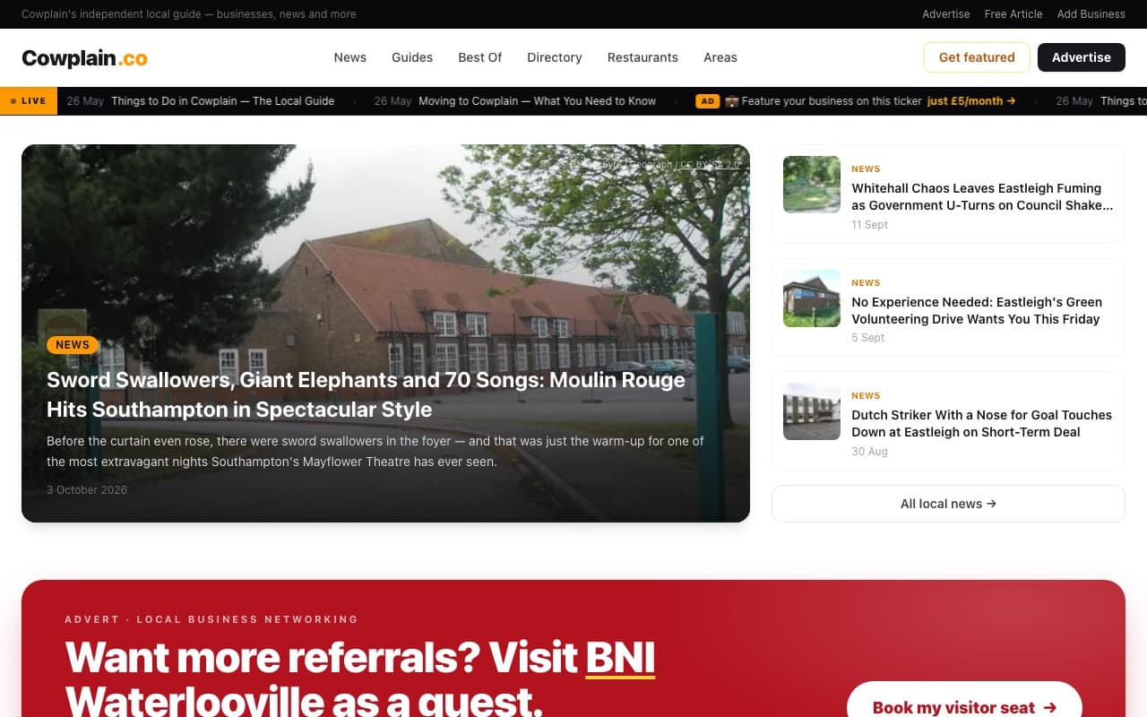 The cowplain.co homepage