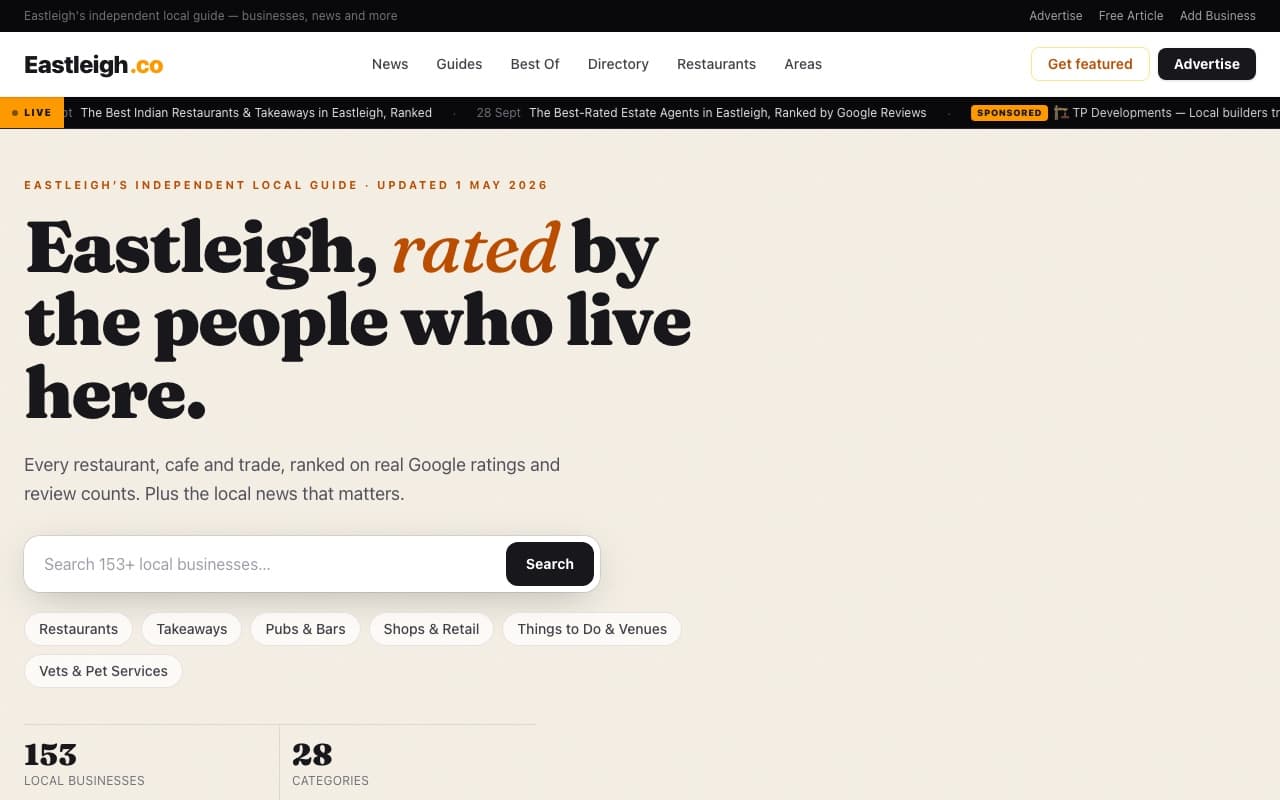 The eastleigh.co homepage