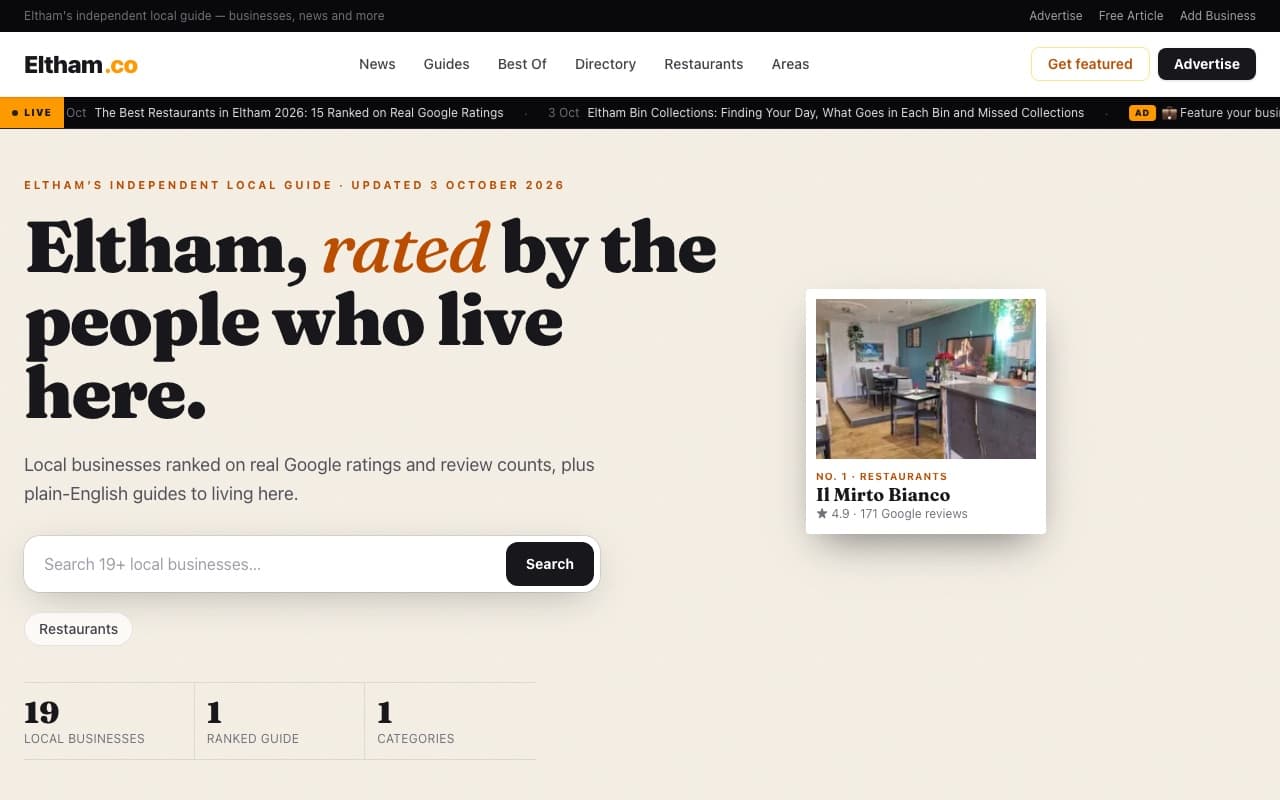 The eltham.co homepage