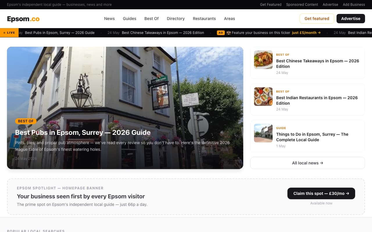 Screenshot of the epsom.co homepage