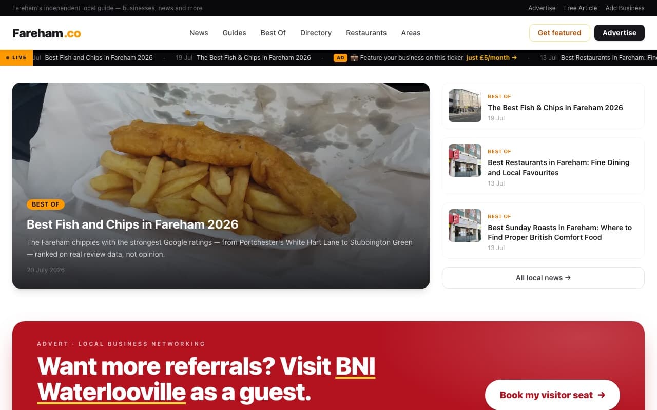 Screenshot of the fareham.co homepage