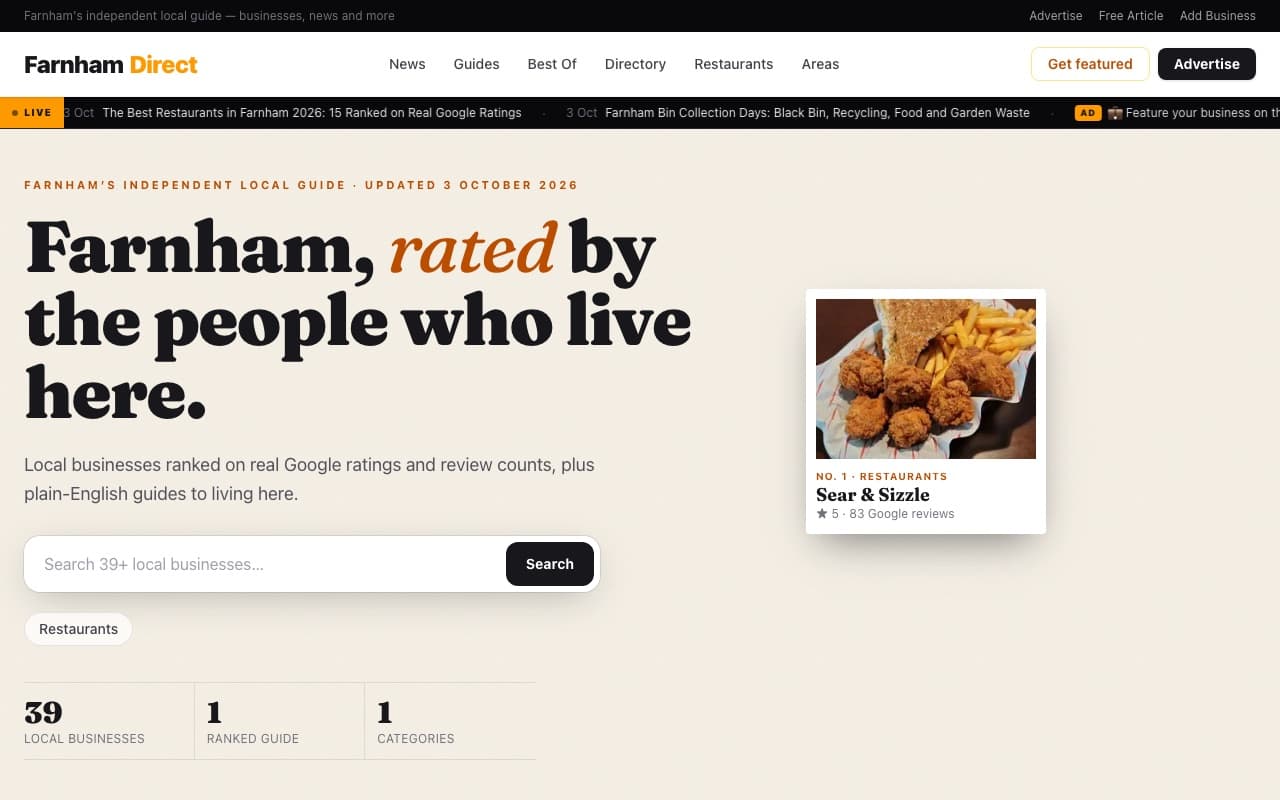 The farnhamdirect.com homepage