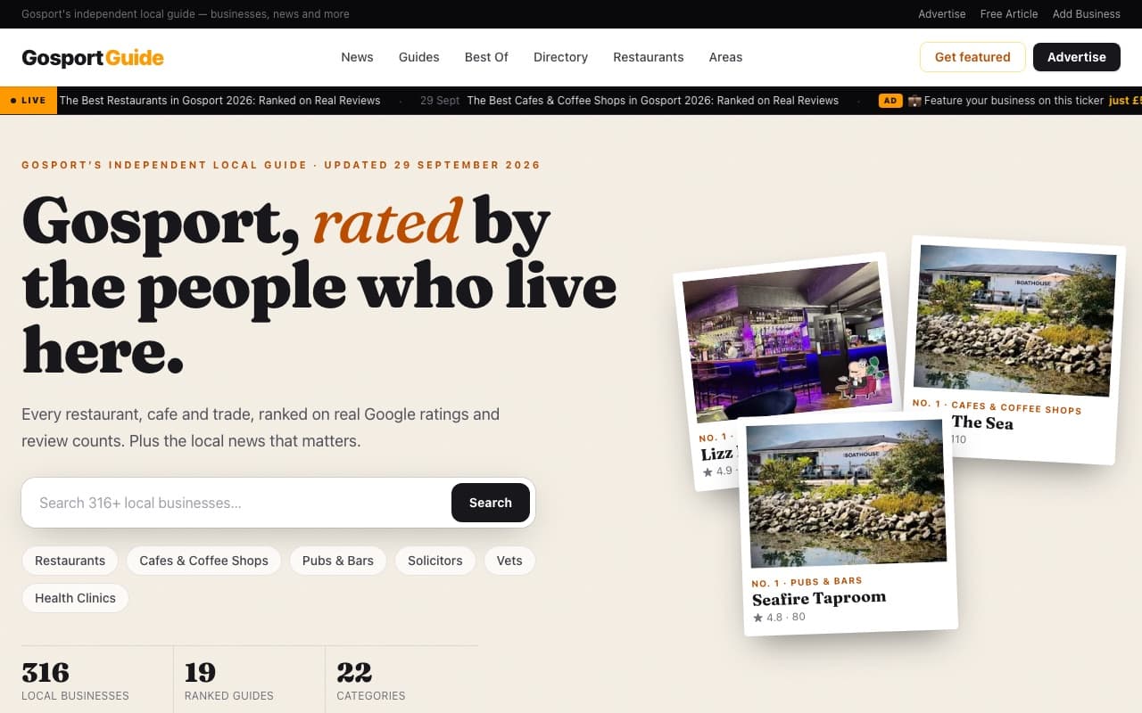 The gosportguide.com homepage