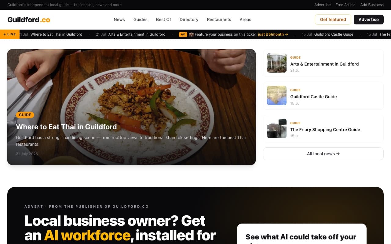 Screenshot of the guildford.co homepage