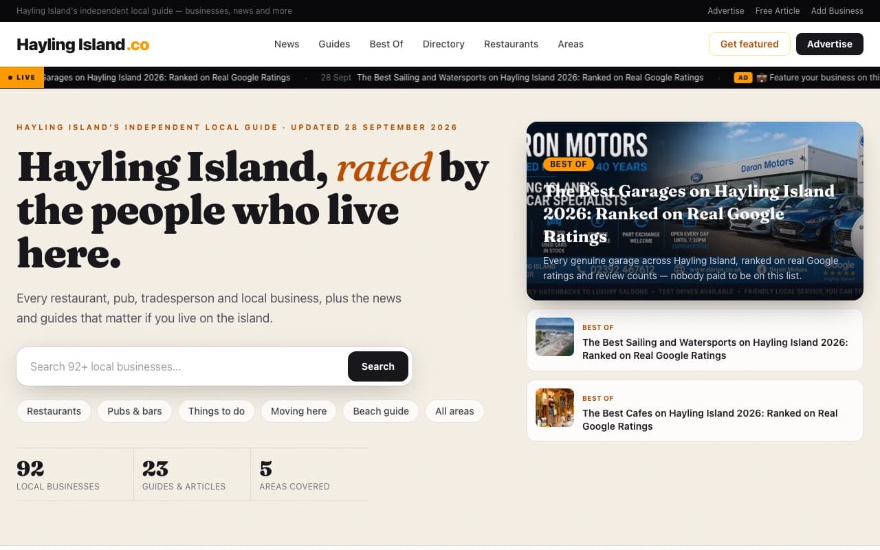 The haylingisland.co homepage