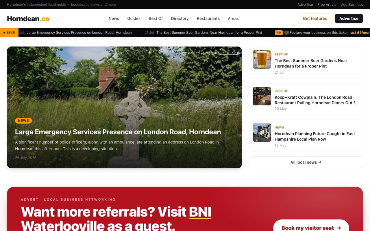 The horndean.co homepage