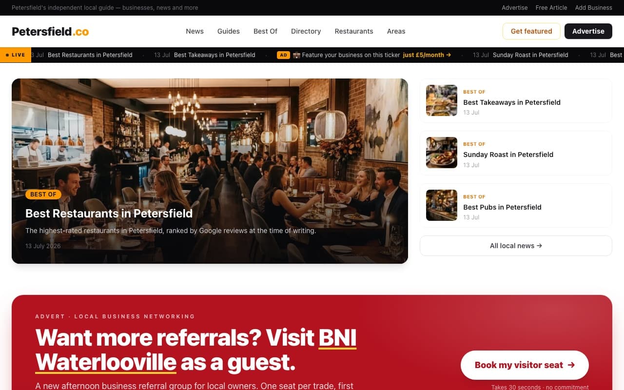 The petersfield.co homepage