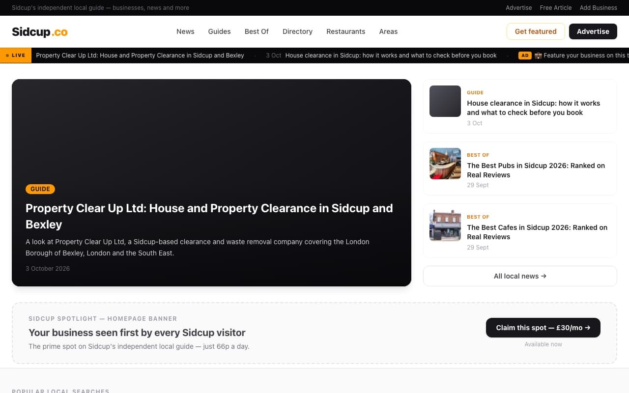 The sidcup.co homepage