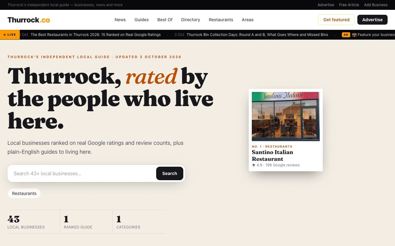 The thurrock.co homepage