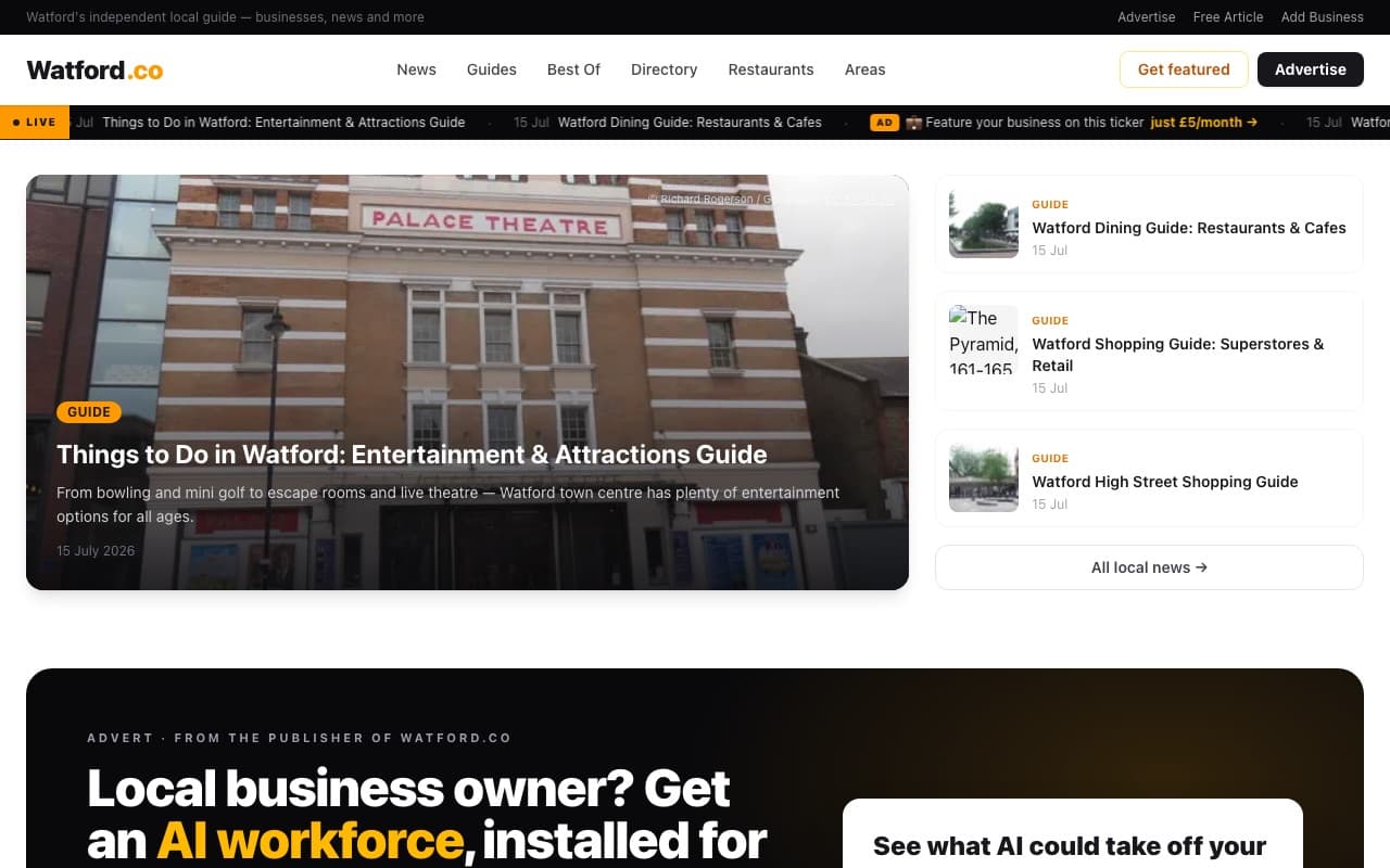 The watford.co homepage