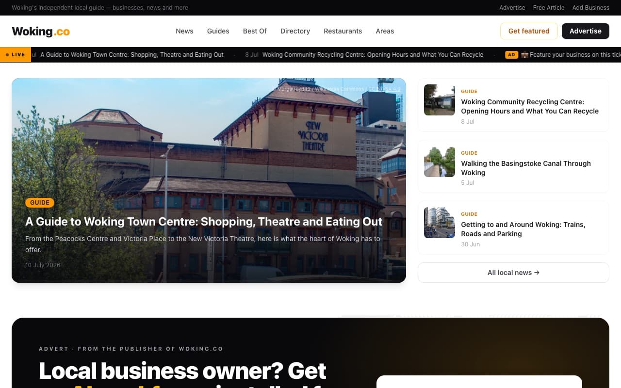 The woking.co homepage